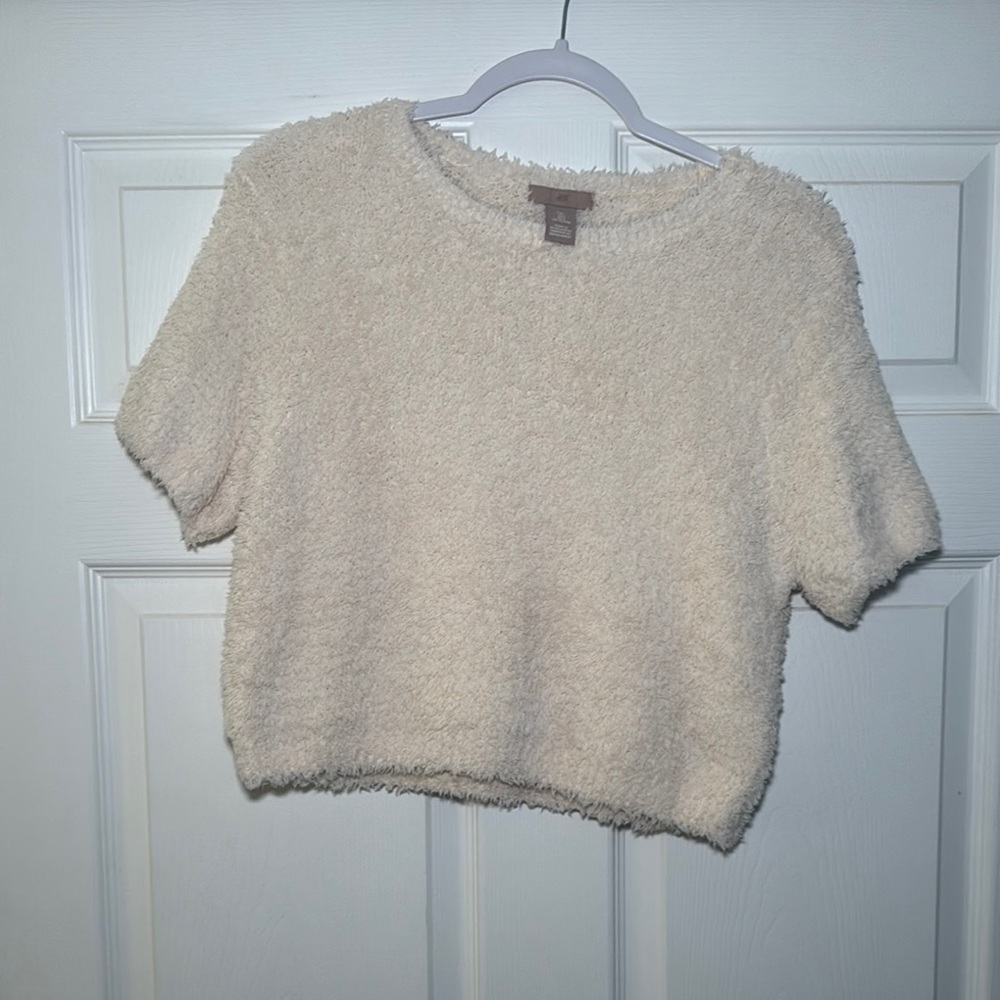H&M Cream Fuzzy Crop Top